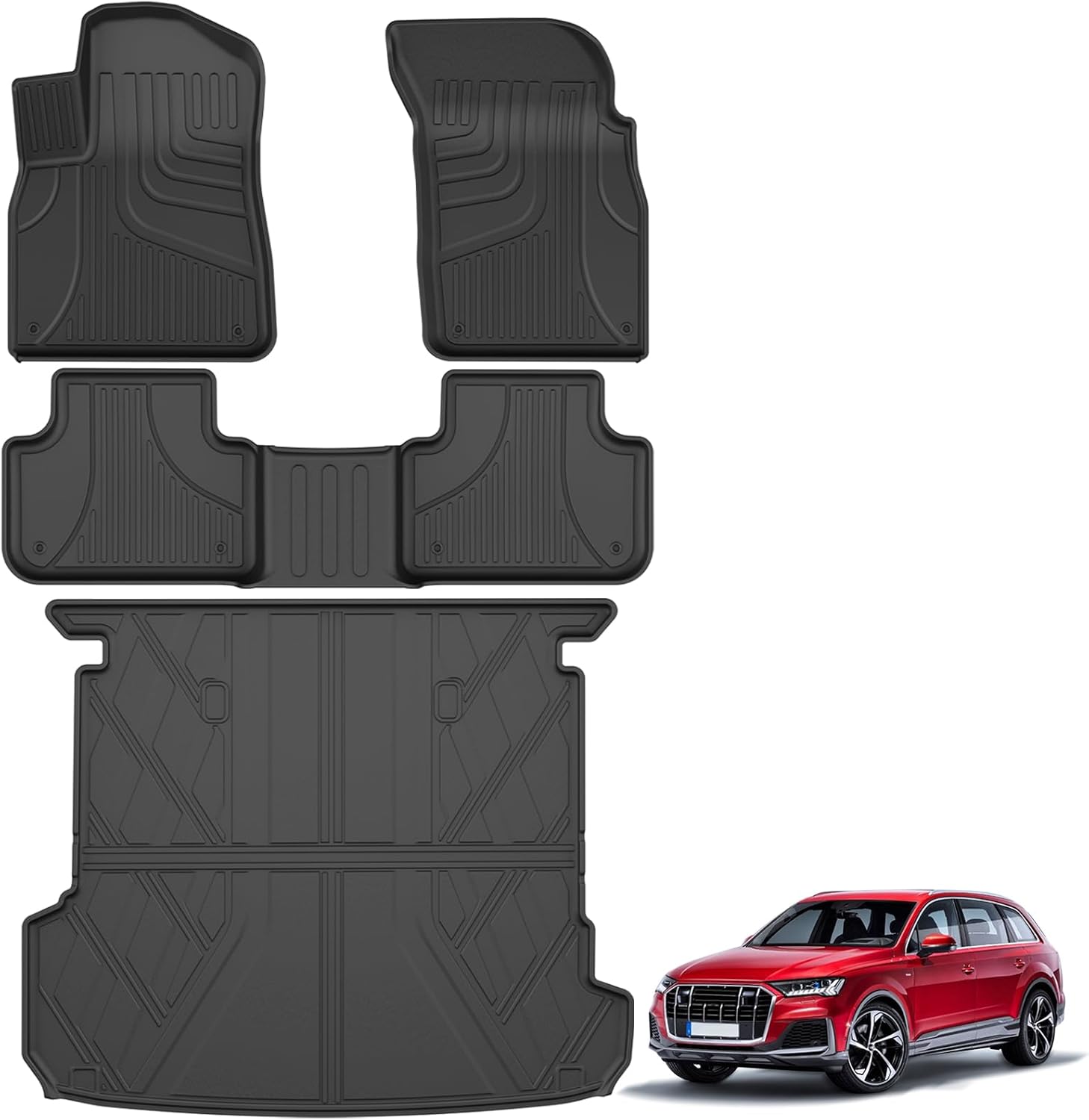 AOMSAZTO 2025 Q7 Floor Mats: All Weather Floor Mats & Cargo Mat Compatible with for 2017-2025 Audi Q7 - TPE Floor Liners Q7 Waterproof Cargo Liner
