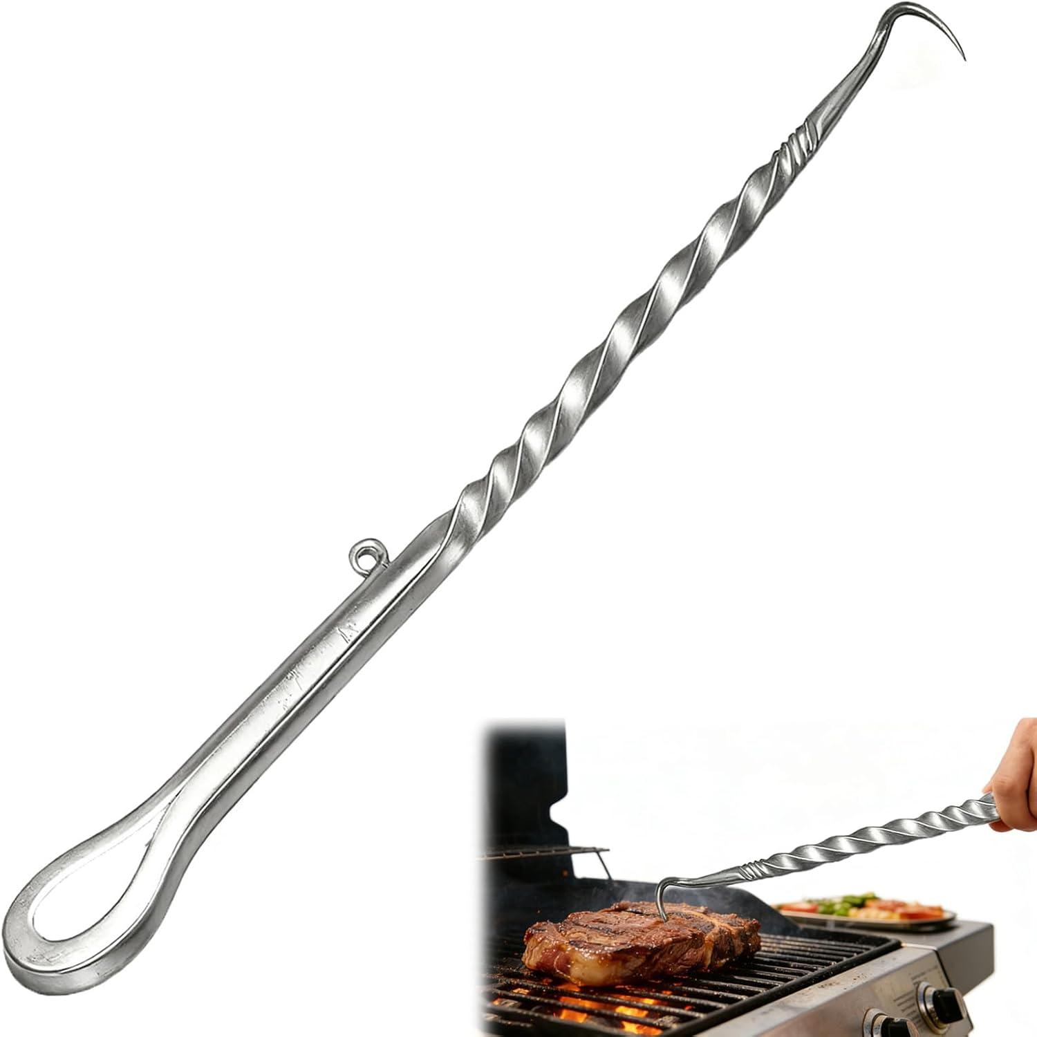 Meat Hook Flipper, Steak Flipper Hook, Pig Tail Meat Flippers, BBQ Food Flippers, Steak Turner Hook, Meat Turner Hooks,Turning Vegetables and Meats BBQ Grill (Right Hand A Iron)