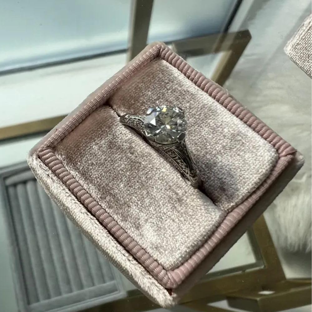 2 Ct Round Cut Diamond Antique Art Deco Filigree Milgrain Leaf Floral Edwardian Engagement Rings For Women 14K White Gold Plated 925 Sterling Silver Handcrafted Victorian Timeless Ring Gift For Her