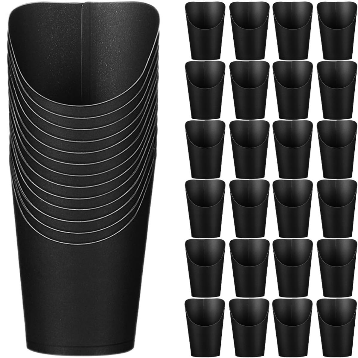 Vasos de papel negro para servir snacks individuales en fiestas familiares
