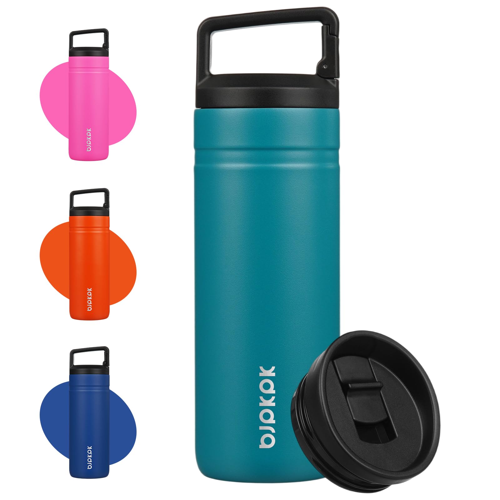 BJPKPK Insulated Water Bottle with 2 Lids,600ml Double Wall Stainless Steel Vacuum Tumbler Travel Coffee Mug,Wide Mouth Thermal Cup,Lake Blue