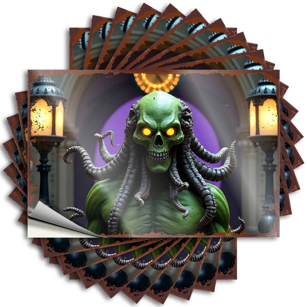 Work Desk Decor Fluffy Tattoos - Green Skull with Tentacles in Gothic Archway Removable Decal Hat Easy Peel for Texas(8X12CM)