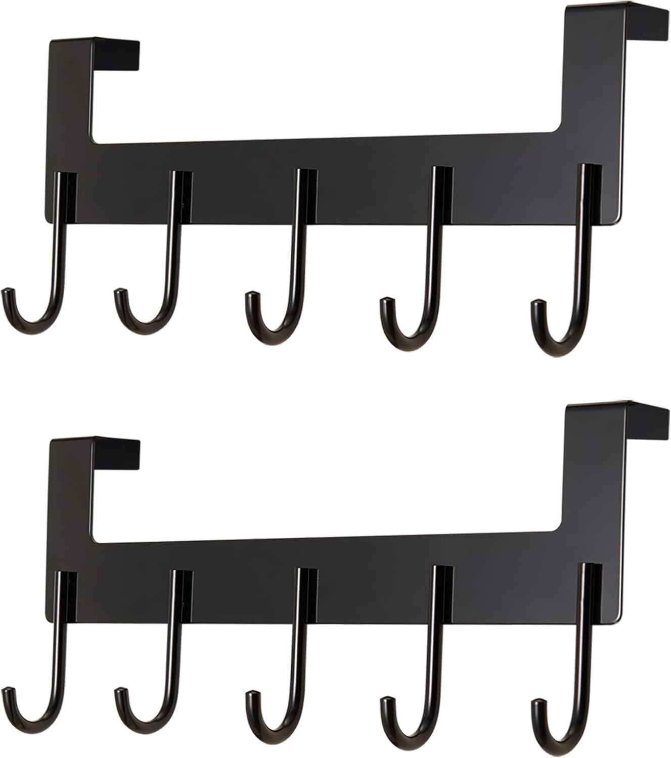 Over The Door Hooks Coat Rack,Over The Door Towel Hanger Drying Rack,Heavy Duty Aluminum Over The Door Towel Rack Hooks for Hanging Coat, Bag, Robe - 5 Hooks Black Color 2 Pack Black 2 Pack