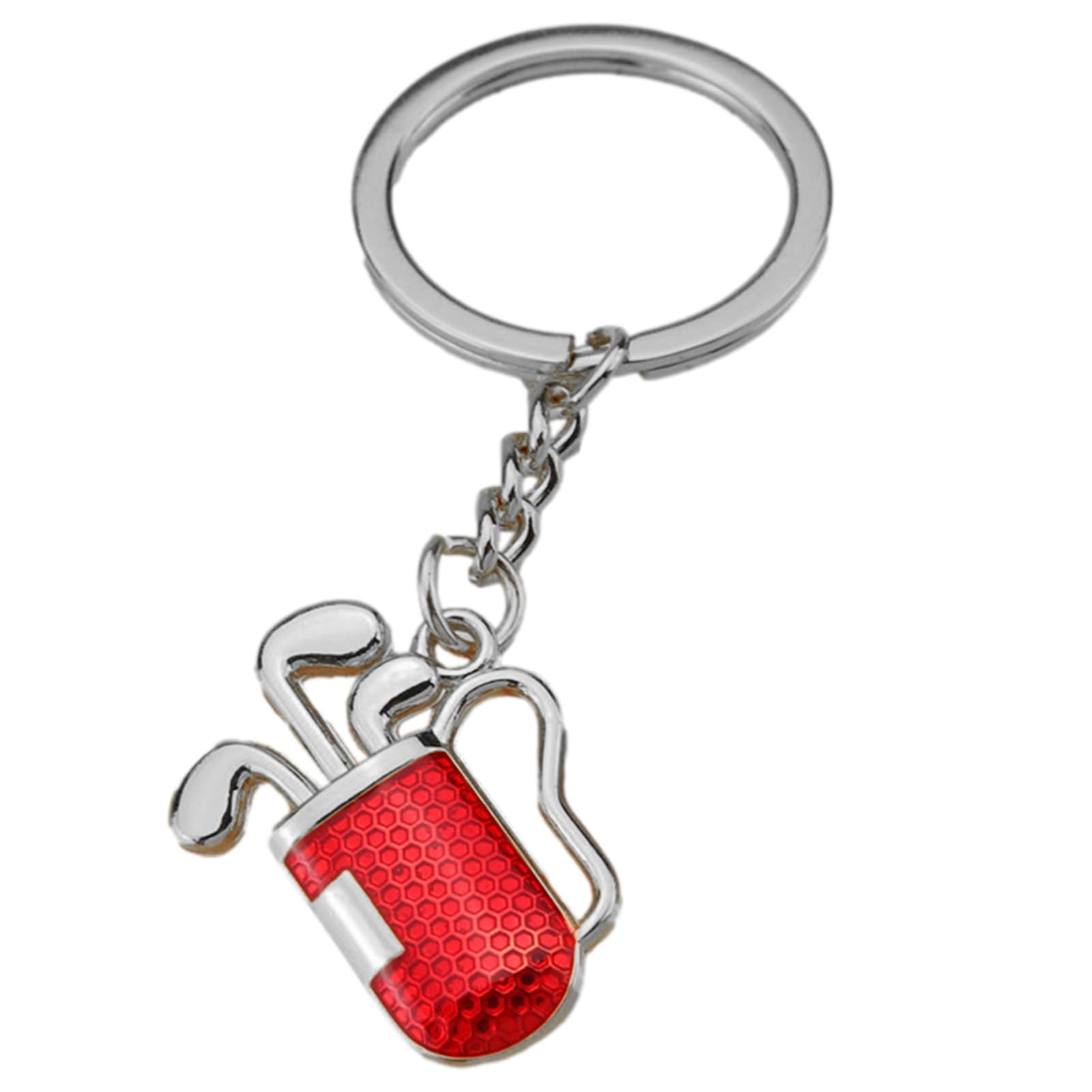 Dirfuny Golf Club Keychain - Golf Tube Keyring | Zinc Alloy Golf Club Keychains 2D Backpack Decorations, for Father Grandfather (red and silver)