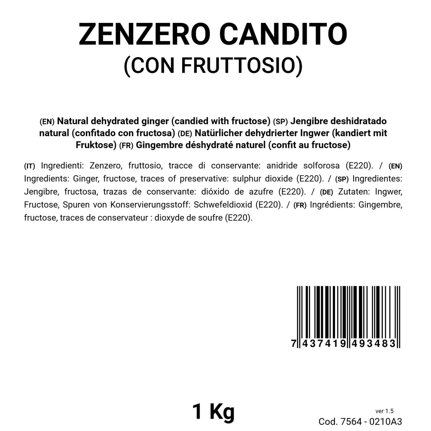 Jengibre deshidratado naturalmente (confitado con fructosa) 1kg