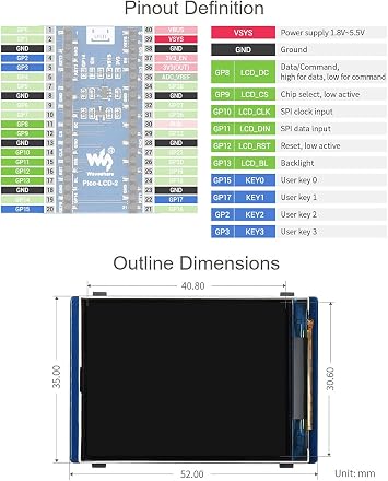 Waveshare 2inch LCD IPS Display Module Compatible with Raspberry Pi Pico