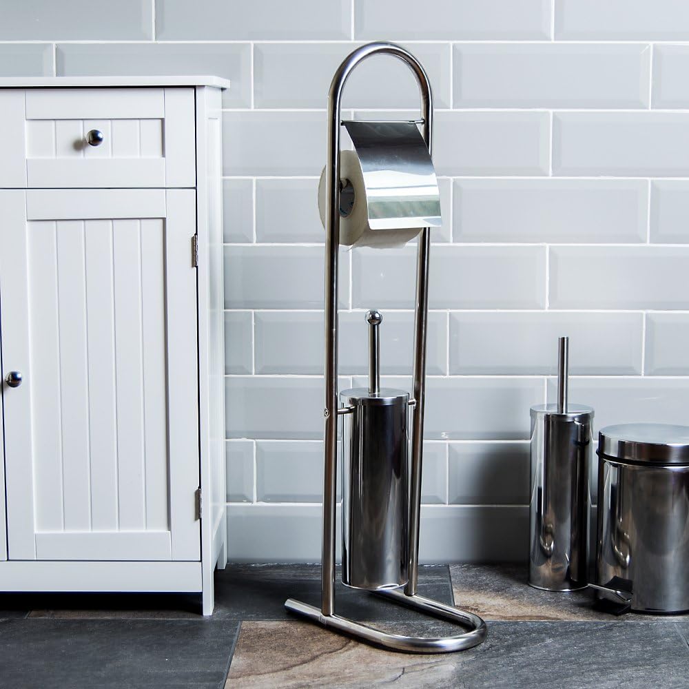 Bath Vida Toilet Brush And Paper Holder, Stainless Steel Bathroom Stand