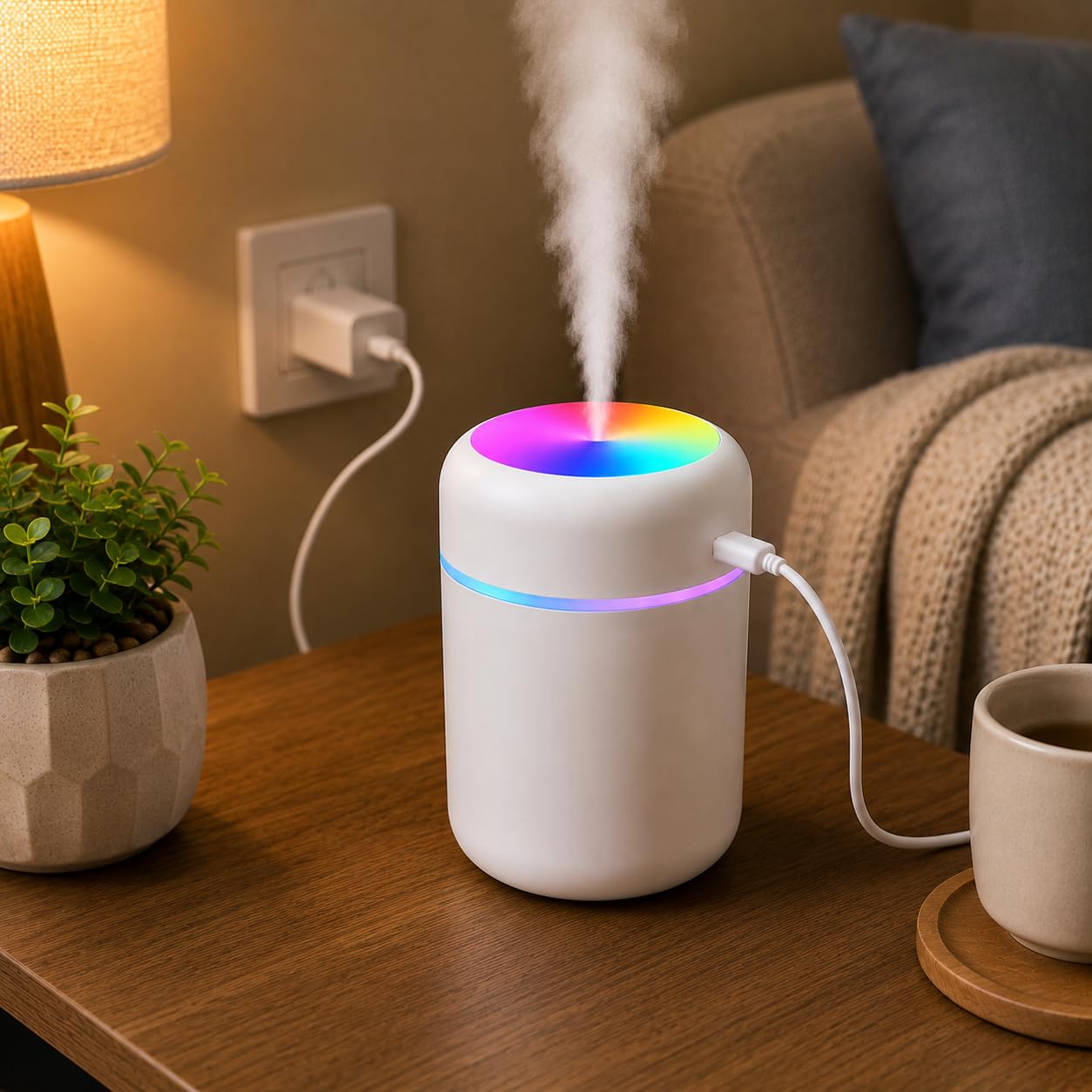 Portable Mini Humidifier 300ml, USB-C Cool Mist with RGB Light | Colour-Changing Light, Compact Size, USB C Powered, Bedroom , Car & Office Use, Whisper-Quiet Mist-image-18