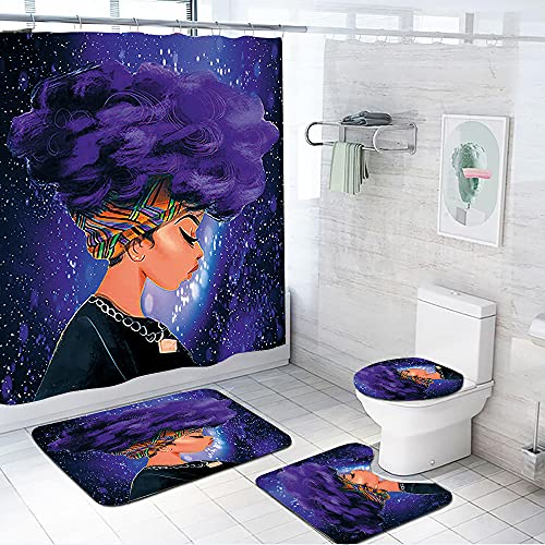 ZDDWLDL 3D Gedruckter Duschvorhang Set Mit Rutschfesten Teppichen Toilettendeckel Und Badematte Stoff Wasserdichtes…