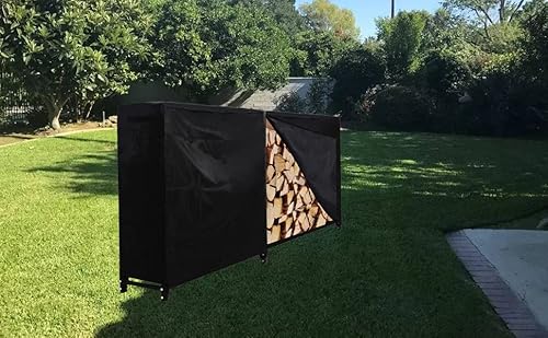 Qualstorage 8Ft Firewood Rack Outdoor With Cover Heavy Duty Steel Tubular Wood Log Holder Wood Storage Stacker With Cover Combo Set(Square Base) #TOP6