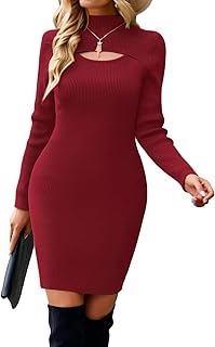 VOTEPRRTTY Women's Knitted Dress, Autumn Dress, Winter Dress, Elegant Jumper Dress, Long Sleeve, Round Collar Winter Dress, Autumn