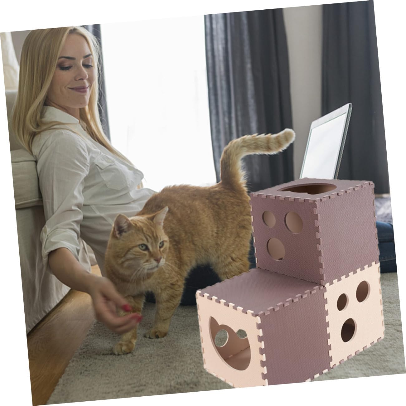 1 Set Interactive Cat Play Tunnel Wear Resistant Kitten Design for Indoor Cats Fun Exercise and Enrichment for Bonding with