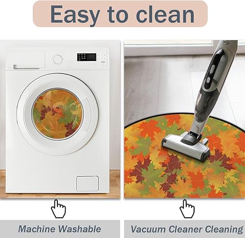 Miniatura 5 de Colorful Autumn Maple Leaves Round Rug, 3 Ft Washable Soft Circular Floor Mat, Non Slip Low Pile Area Rugs for Kids Room Bedroom Bathroom Laundry