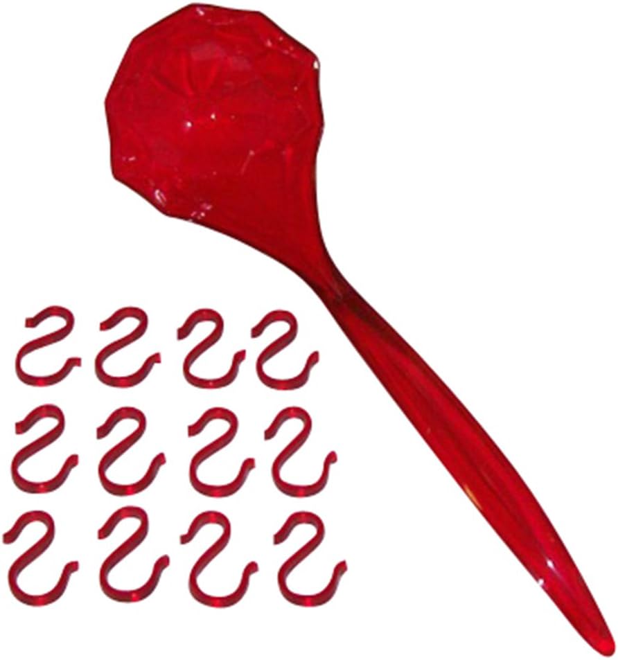 Red Plastic Punch Bowl Ladle & 12 Punch Cup Hooks