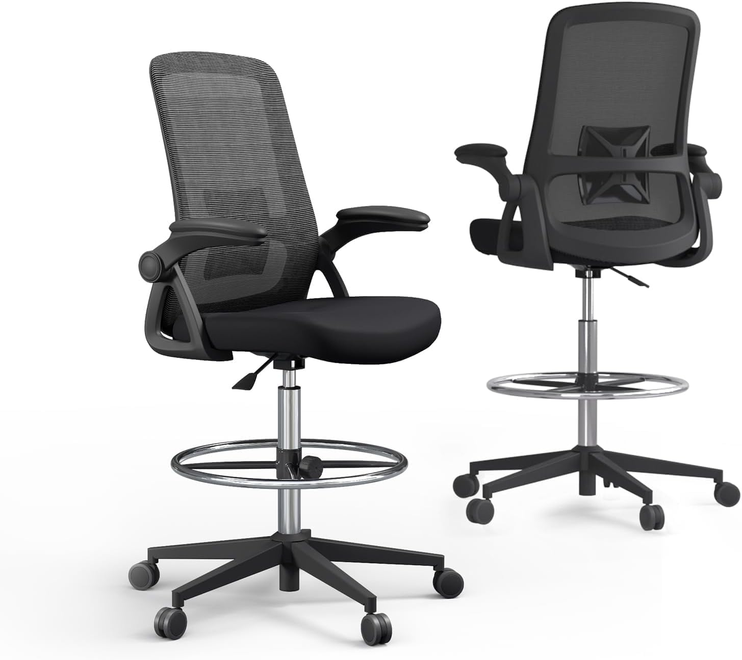 Drafting Chair,Tall Office Chair with Lumbar Support,Ergonomic Tall Desk Chair with Flip Up Armrests,Standing Desk Chair withAdjustable Footrest Ring,High Office Chair