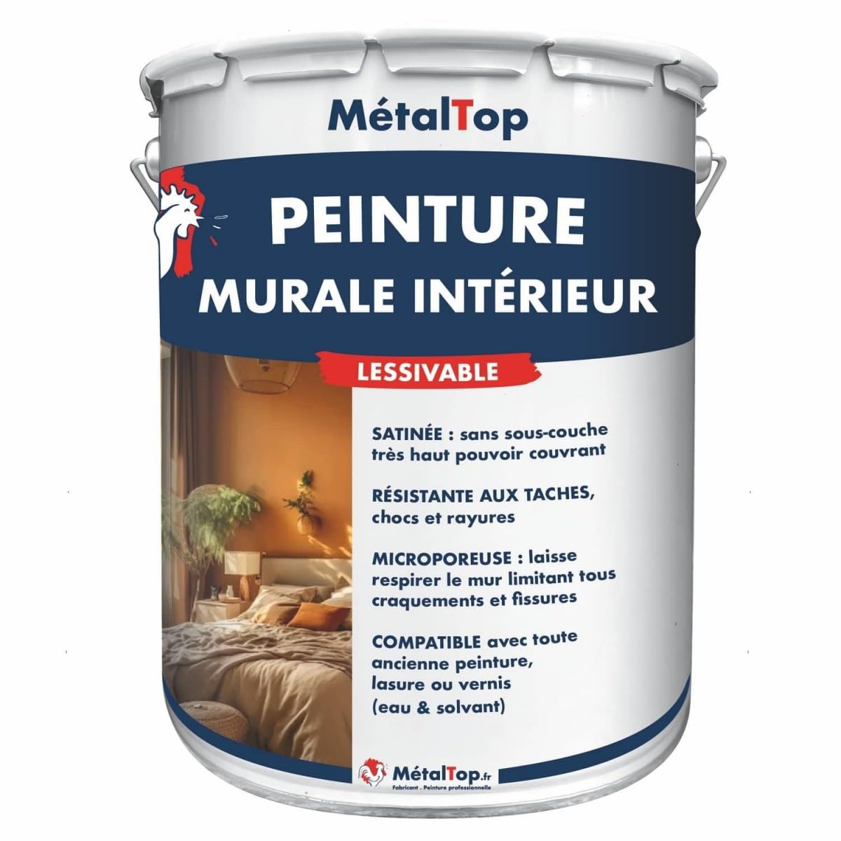 Metaltop - Peinture Murale Interieur - Vert mousse - RAL 6005-5 L - Haute couvrance pour murs en plâtre, placo et béton, rénovation rapide.