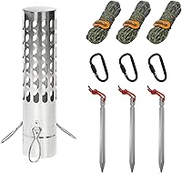 FIREHIKING 2.36" Stainless Steel Spark Arrestor Chimney Cap with Wind Ropes, Ground Nails & Carabiners - Rainproof Windproof Stove Pipe Guard