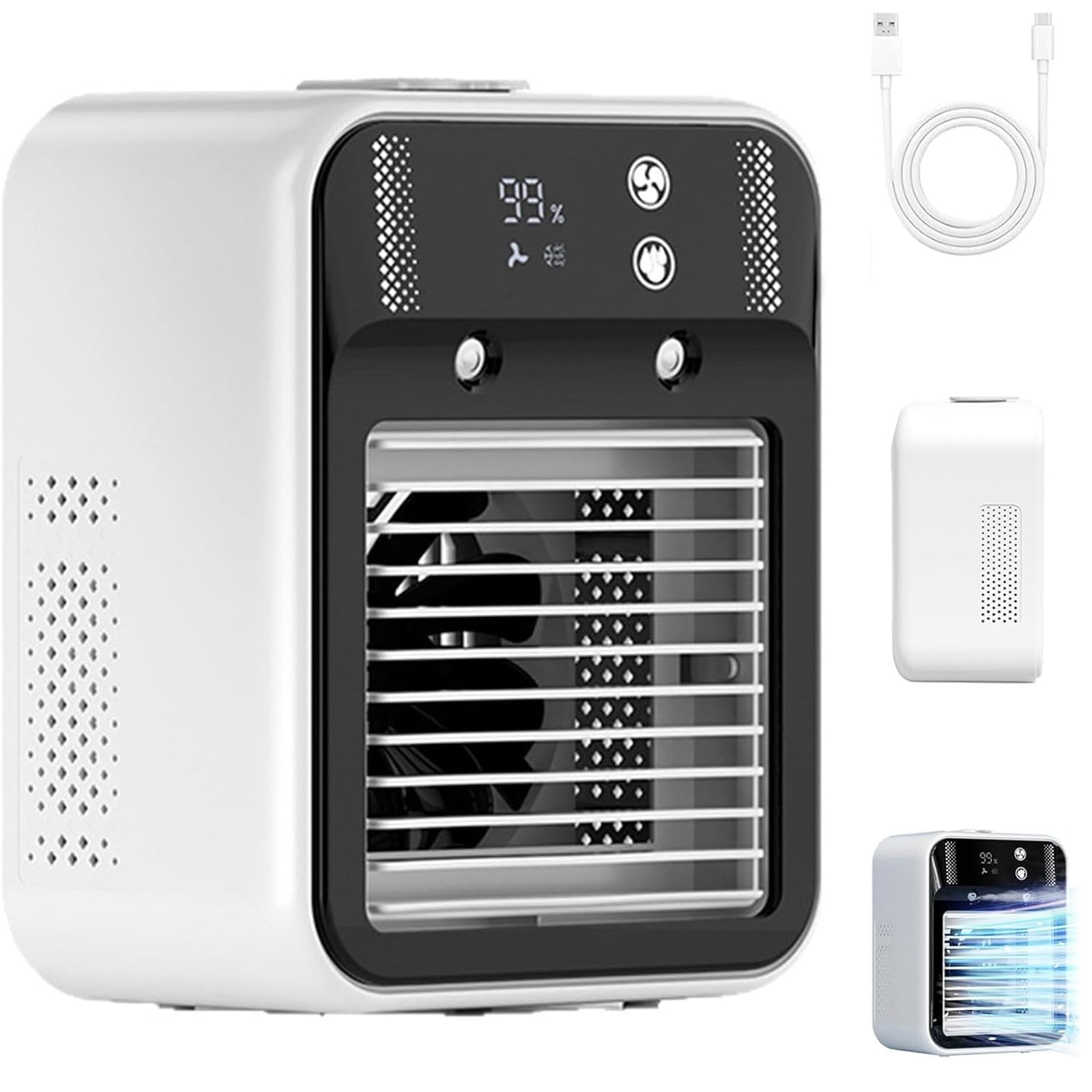 Mobile Klimaanlage ohne Abluftschlauch, Tragbare Mini Tisch Klimagerät, Luftkühler mit Wasserkühlung Leise, Ventilator mit Kühlung, Portable Air Conditioner, Air Cooler, Verdunstungskühler Raumkühler