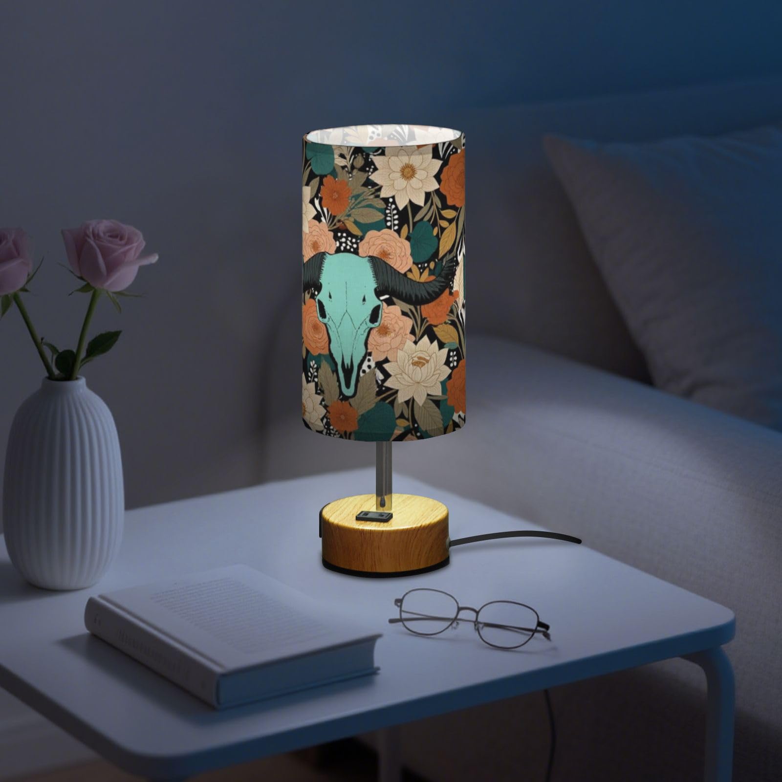 Yuiboo Mała lampa stołowa z portami USB C+A, lampka nocna