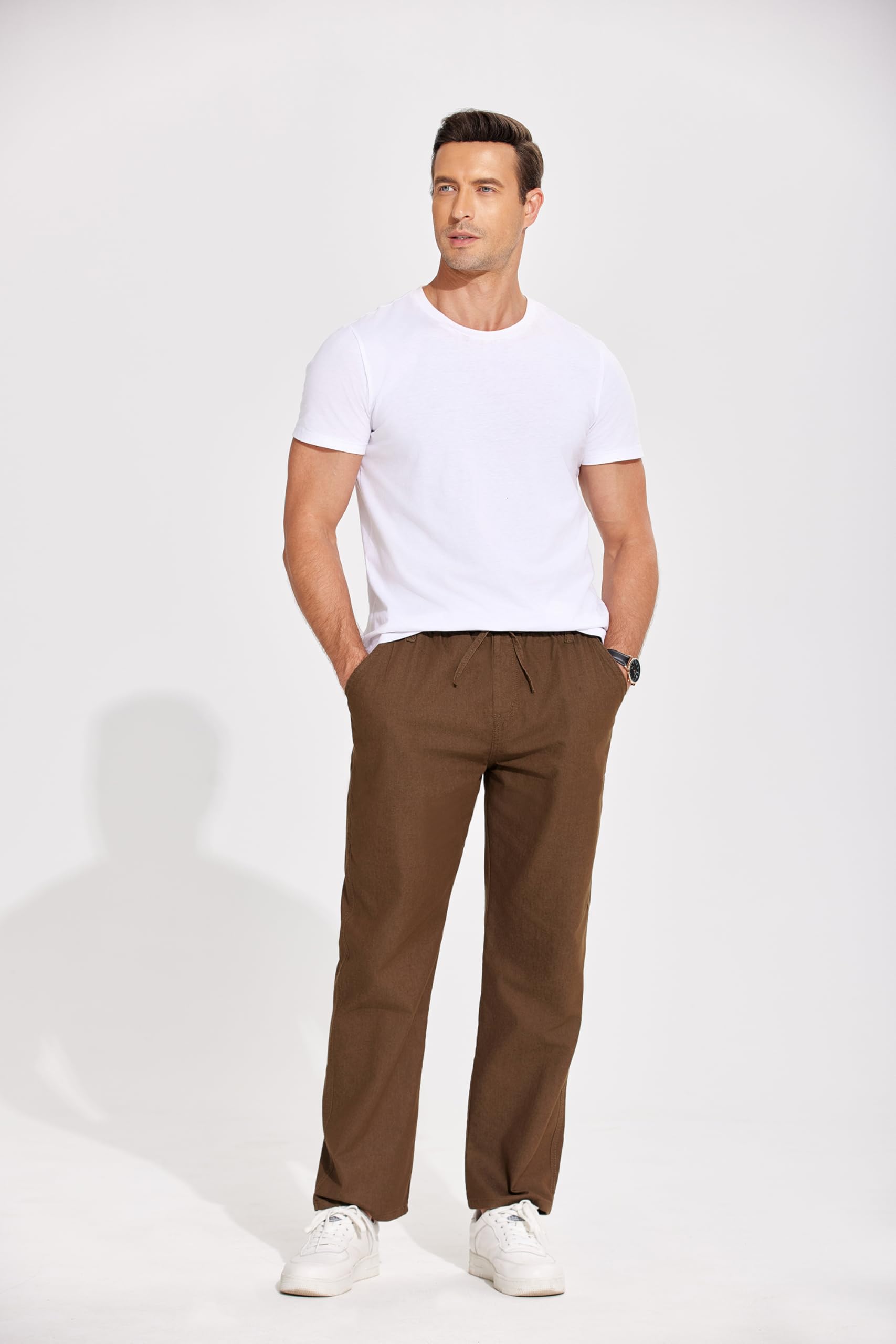 COOFANDY Jean Homme Droit Extensible Pantalon Décontracté Taille Élastique avec Cordon Poches Cargo