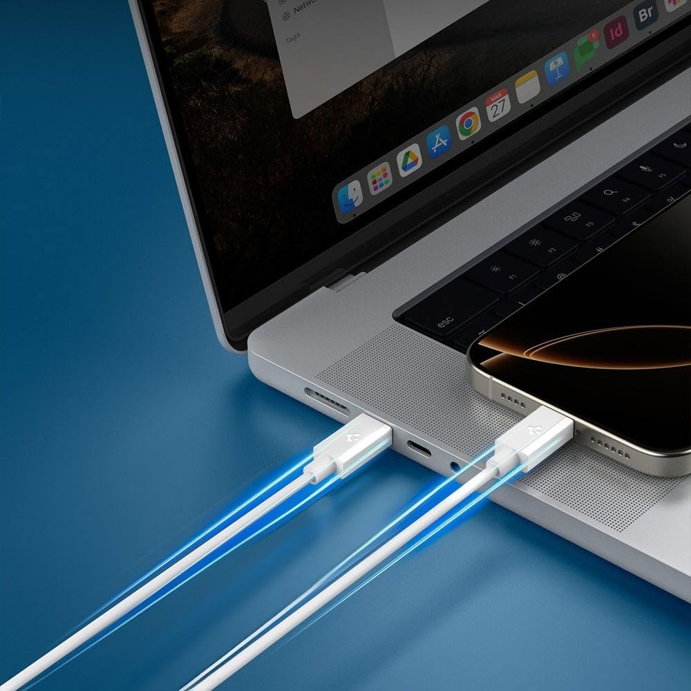 Spigen USB-C to USB-C 2 Metre Kablo 60W Güç/PPS 2.0 Desteği Super Hızlı Şarj / 480 Mbps Data Aktarım Hızı Type-C Ekstra Dayanıklı White - ACA08719