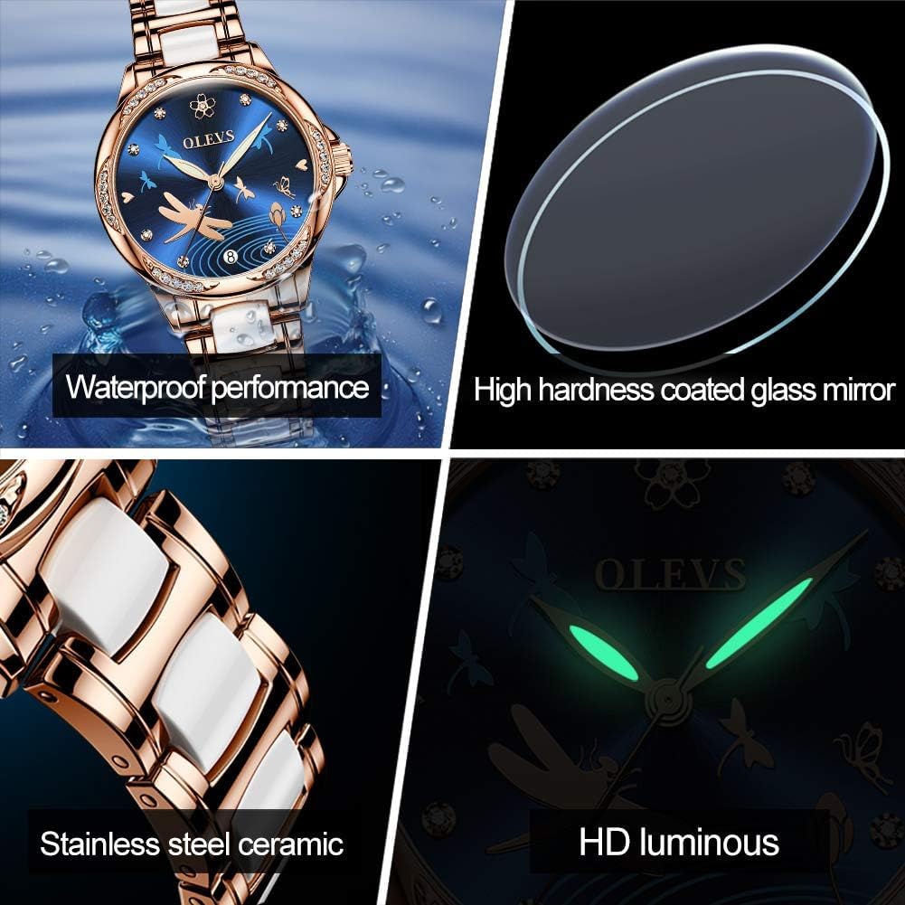 OLEVS Watches for Women Automatic Mechanical Self Winding Rose Gold Ladies Watch Diamond Dress Ceramic Bracelet Waterproof Female Wrist Watch - Image 4