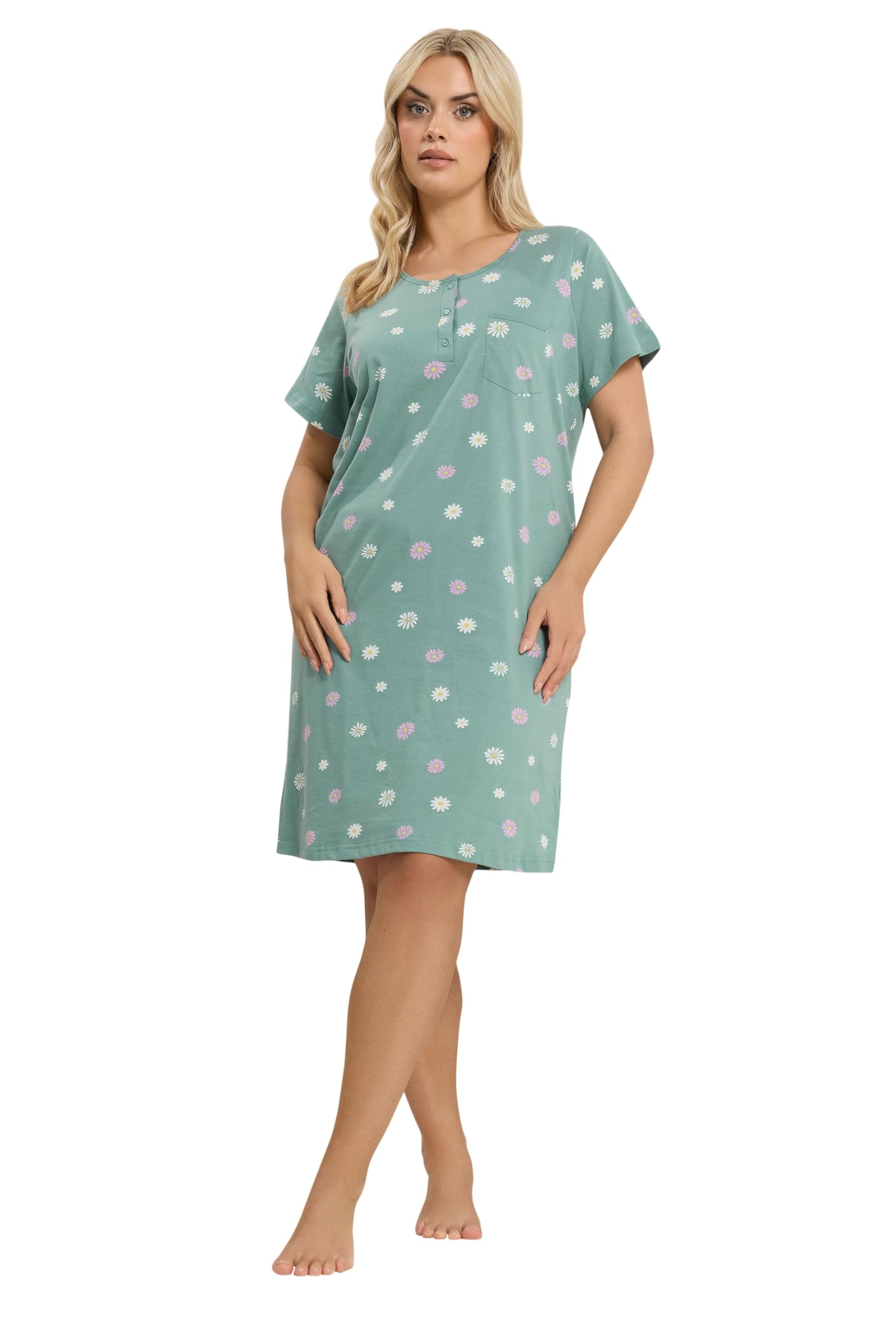 Yours Women's Light Green Daisy Placket Nightdress In | Size: 34/36