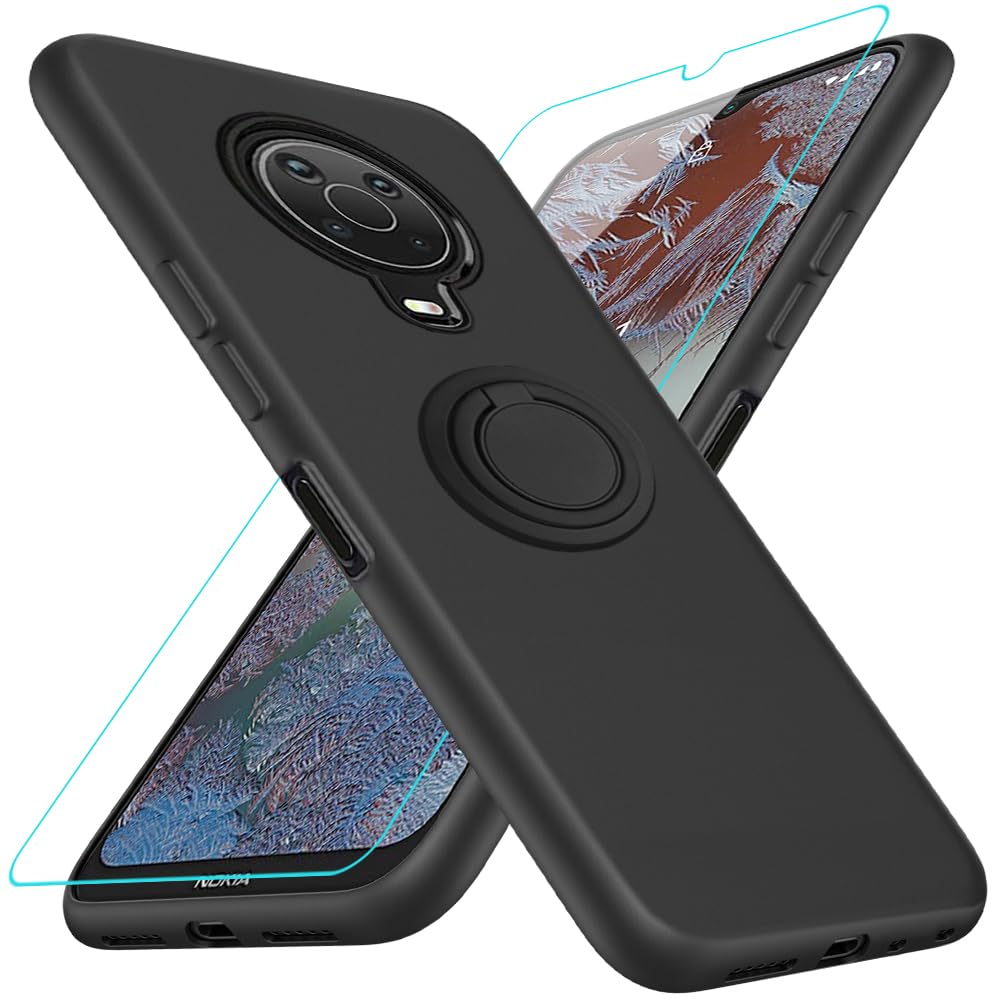 Case for Nokia G10 / G20 / 6.3 Phone Case with Glass Screen Protector, 360° Rotatable Ring Holder Kickstand/ Stand Silicone TPU Shockproof Protective