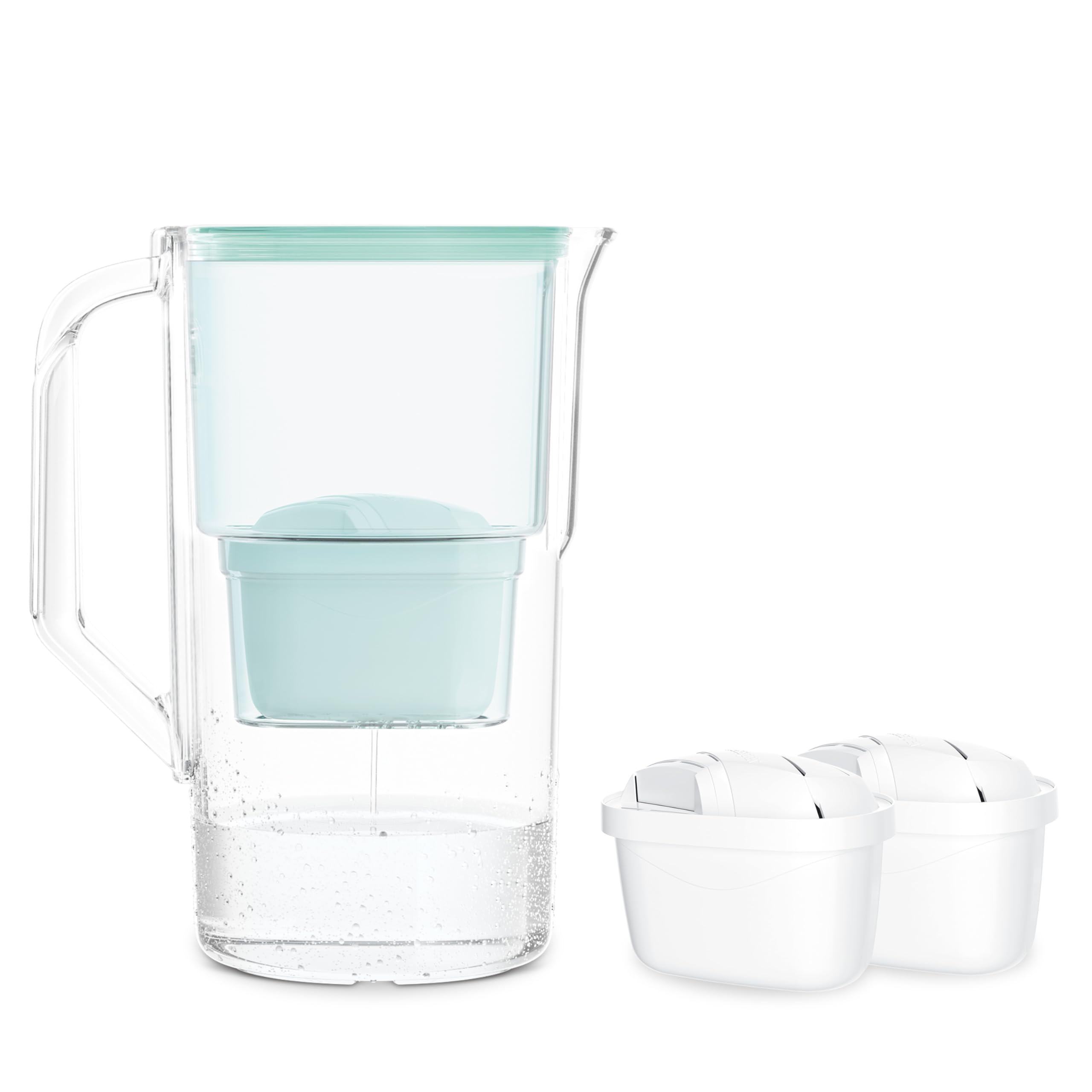 Wessper Aqua Max Basic, dzbanek do wody 2,5 l, zestaw dzbanków na wodę i 2 filtry, kompatybilny z Brita Maxtra, system filtracji wody, redukcja wapna, chloru – mięty