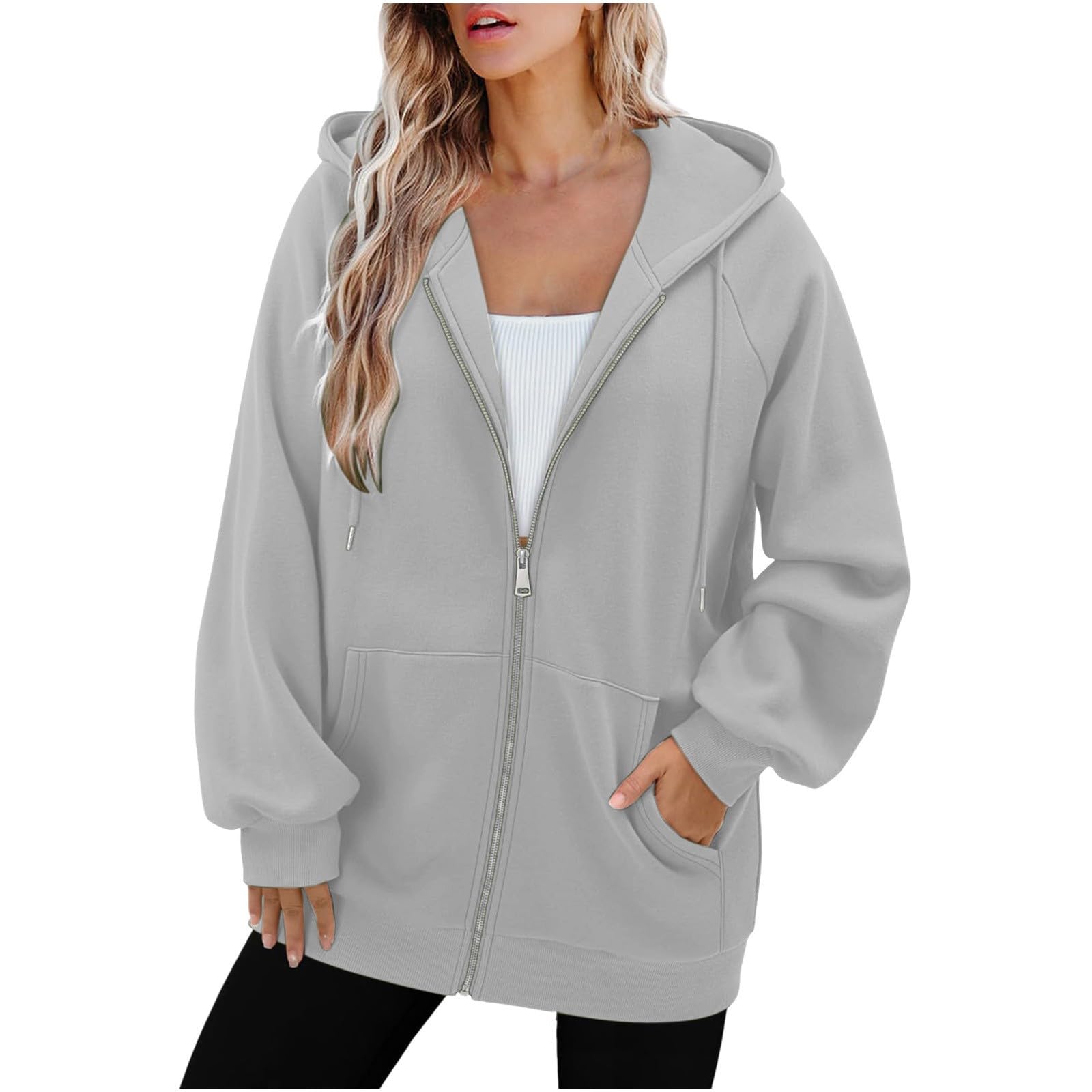 Long Hoodies for Women Fall 2025 Soft Oversized Fleece Hooded Sweatshirts Solid Comfort Zip Up Jackets with Pockets