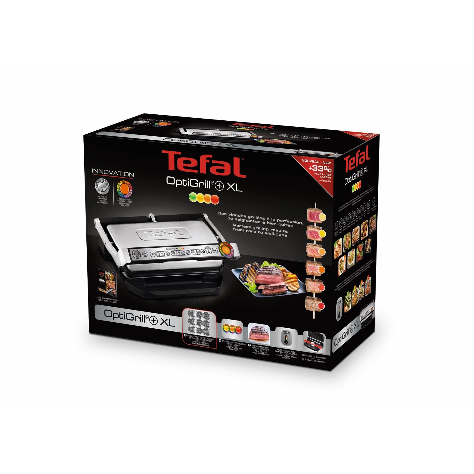 Tefal OptiGrill+ XL Kontaktgrill, 9 Programme, 200 W, Edelstahl, GC722D16
