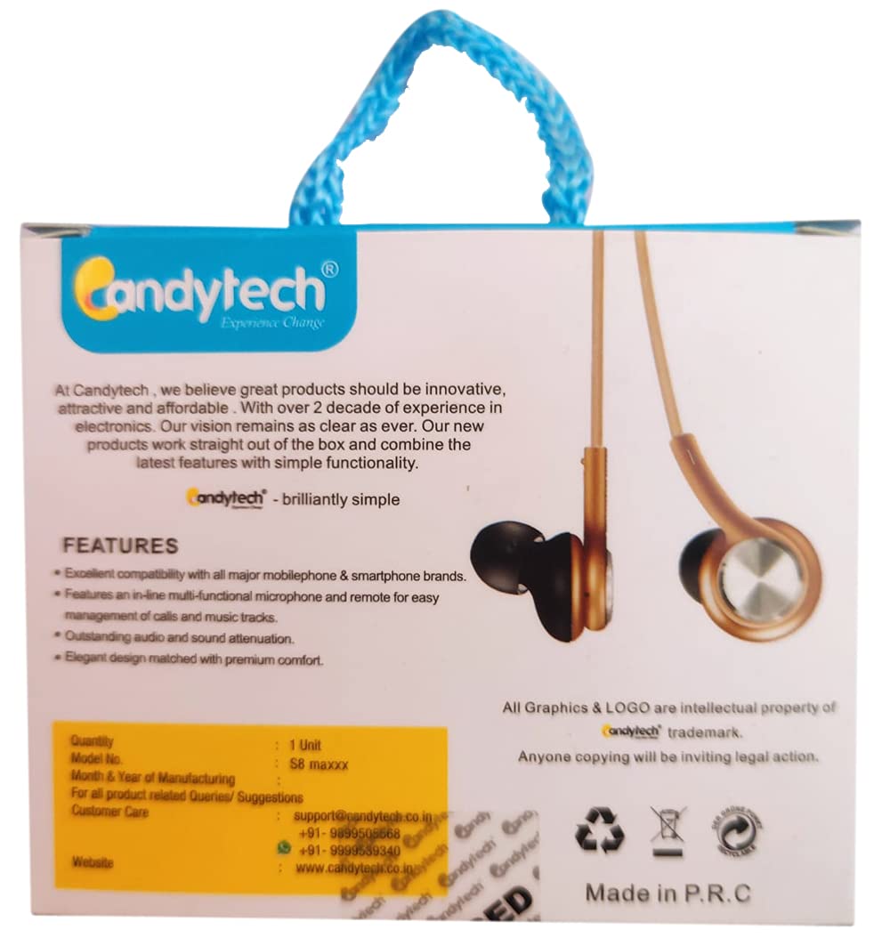 Candytech Wired in Ear Jack S8 Maxx Earphone with Mic (Gold