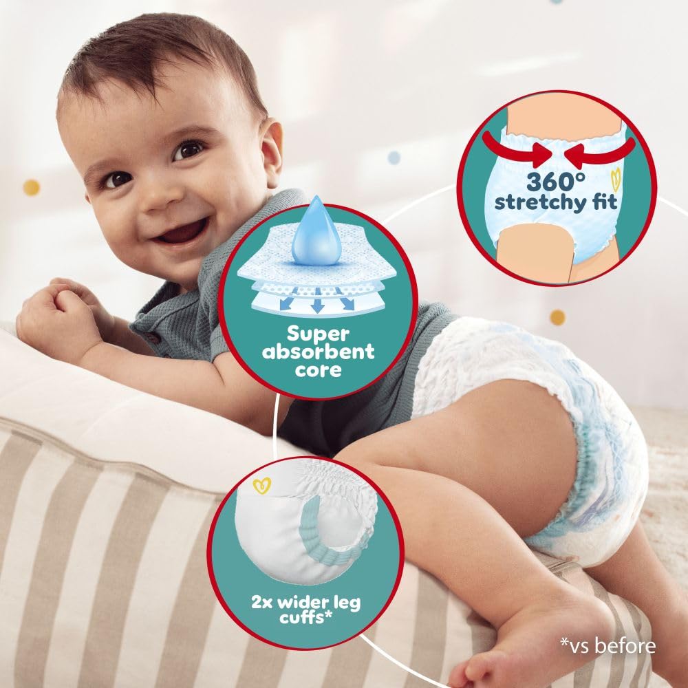 Pampers Baby-Dry Lot de 108 couches Taille 9 19 kg et plus, ajustement à 360° pour éviter les espaces et les fuites