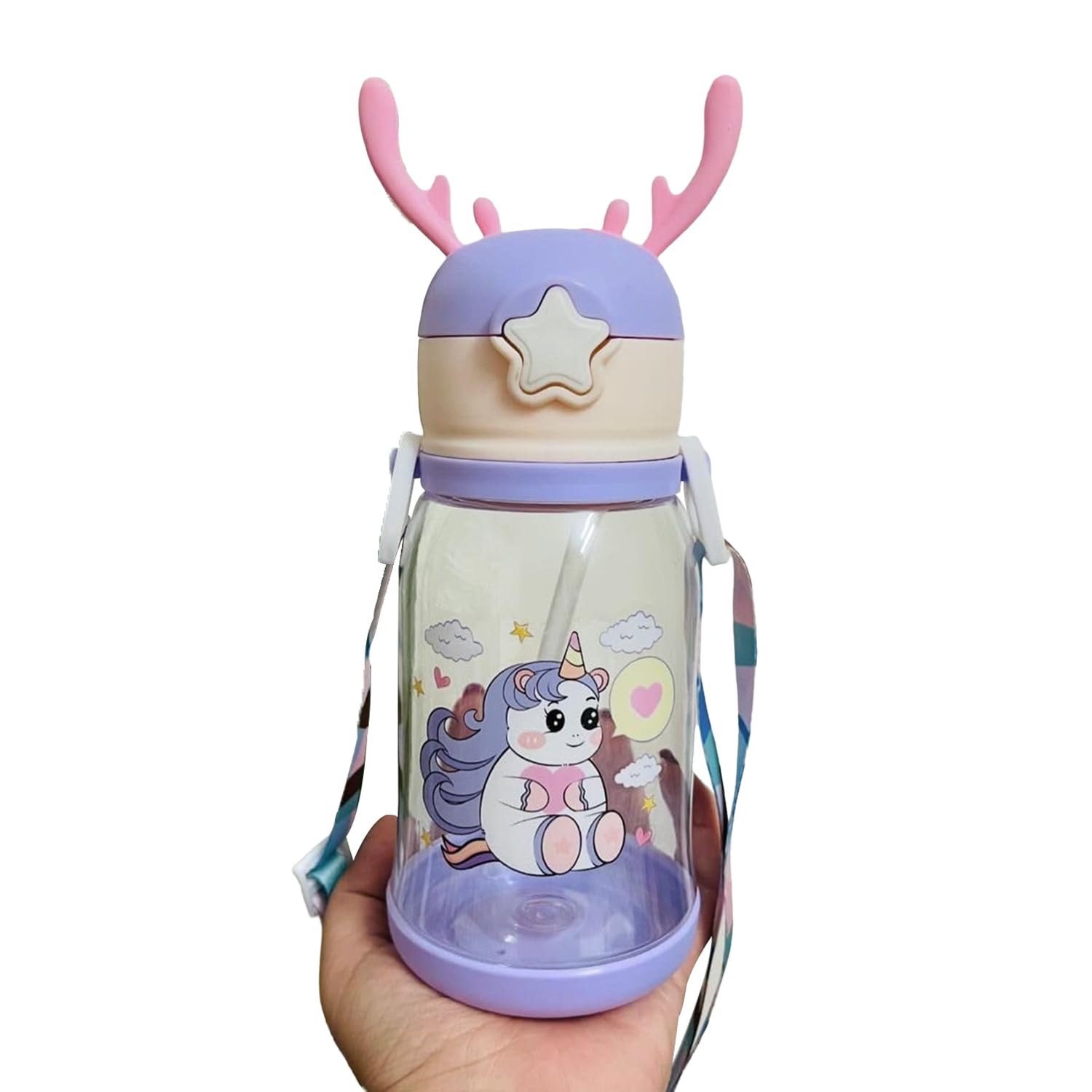 Cartoon Water Bottle Children Drinking Bottles for Sports | Water Bottle | Cute Water Bottle | Cute Shape with Straw | Splash proof Water Bottle for Kids (Purple)-image-49