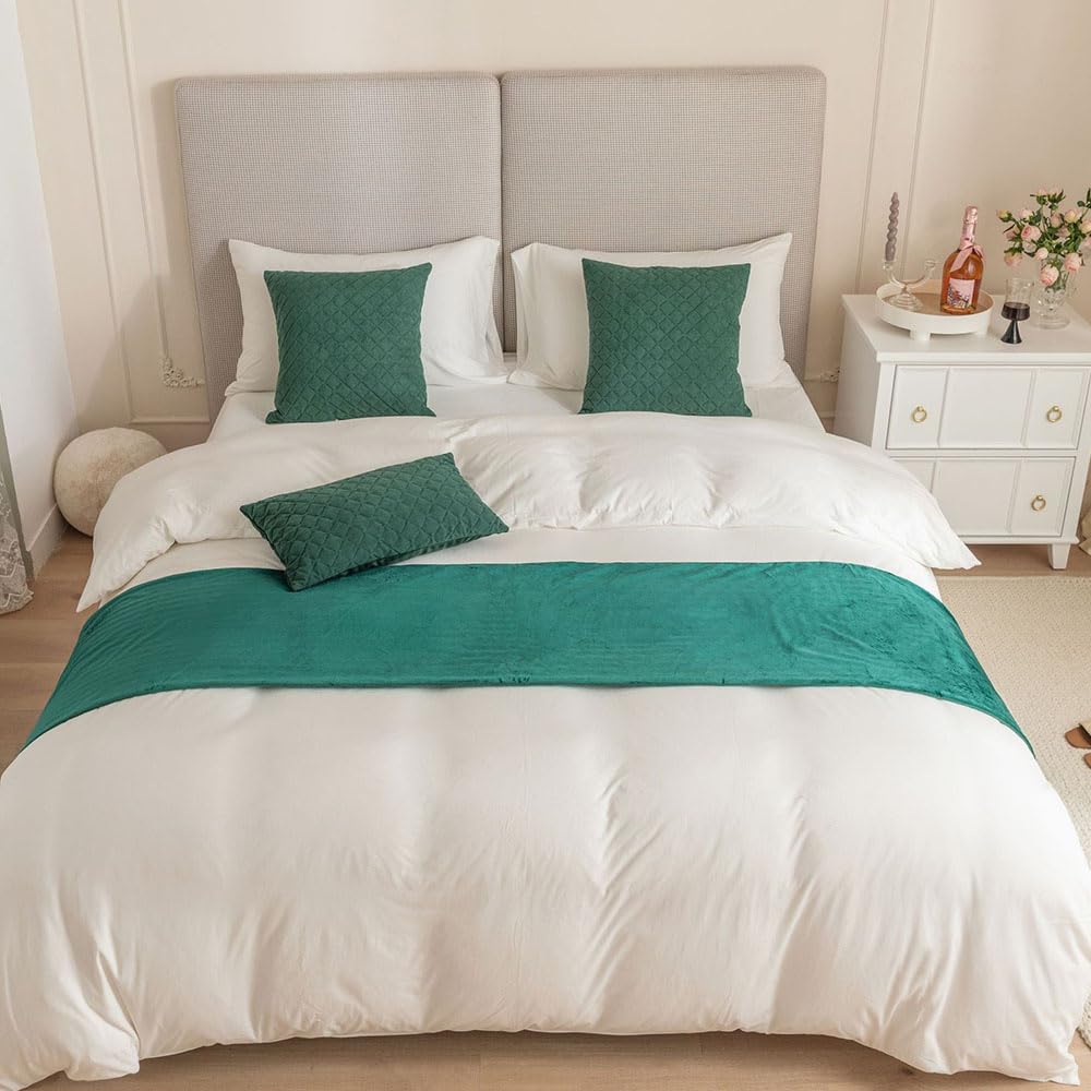 Chemin De Lit Doré Chemin De Lit Et Coussins Assortis Velours Et Jacquard - Linge De Maison Couvre Lit Vert