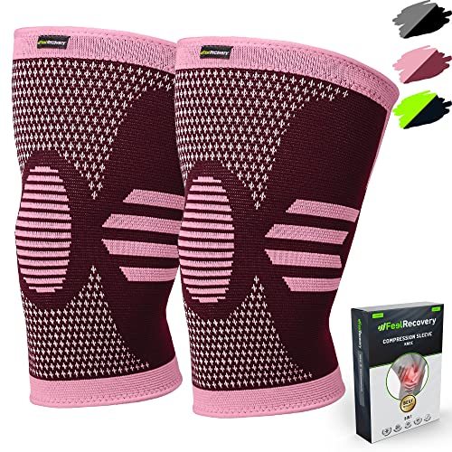 2 Stück Kniebandage für Herren & Damen - Kompression Kniestütze Sport für Knieschmerzen - Kniebandage für Arthrose & Meniskus - Atmungsaktiv & Rutschfest (M, Bordeaux)