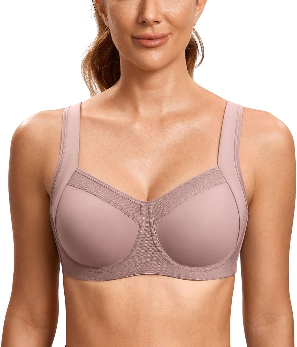 SYROKAN Women's High Impact Sports Bra Support Underwire Unlined Mesh Adjustable Racerback Bra Brick 34C