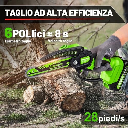 Angseen Mini Motosega a Batteria Per Potatura con 3 Catene, 850W 6 Pollici Sega a Batteria per Potatura con 1 Batterias e Blocco di Sicurezza, Motosega Elettrica Per il Taglio del Legno e Giardinaggio - Immagine 1