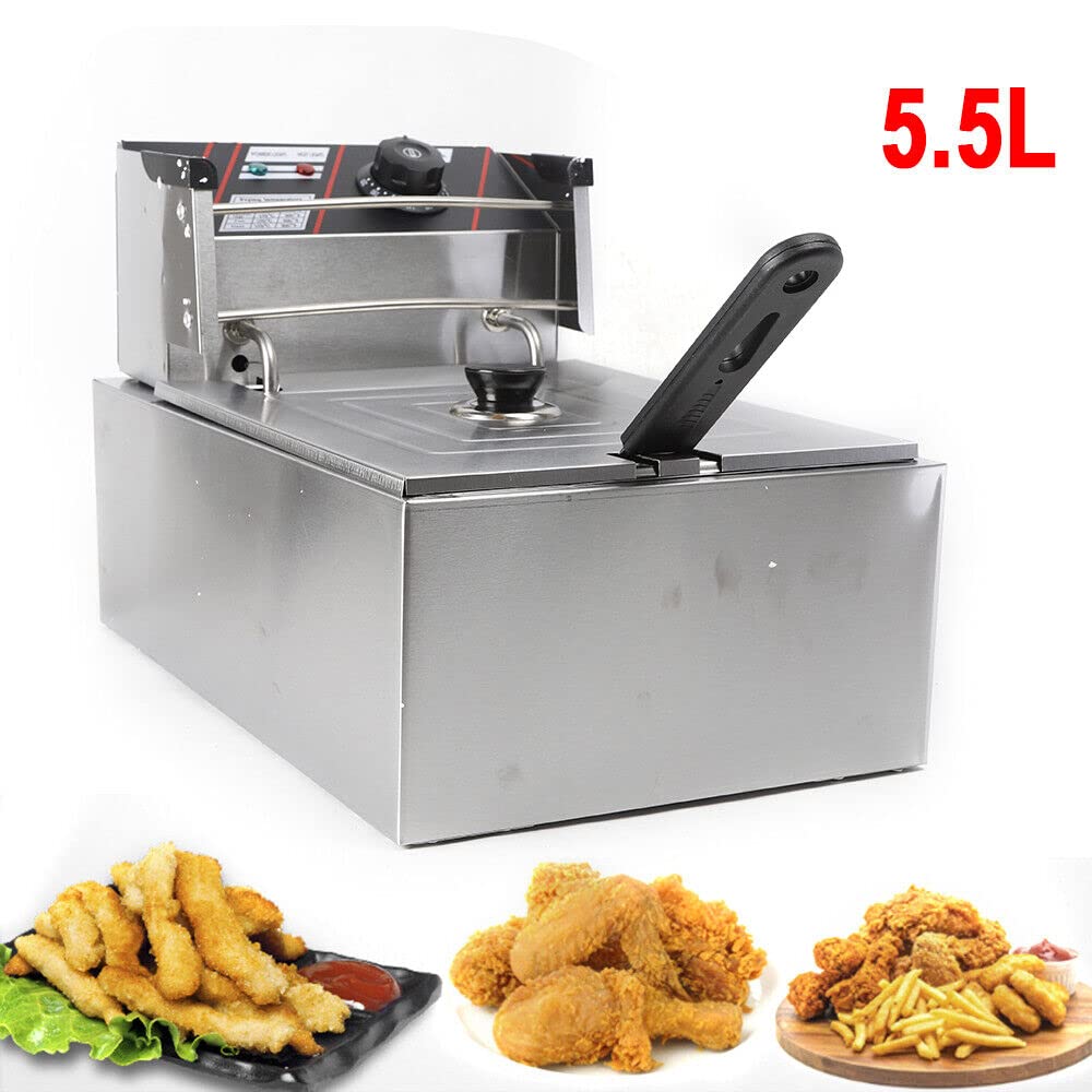 Freidora eléctrica profesional de acero inoxidable 2500 W 5,5 L Commercial termostato único tanque 60-200 °C freidora ajustable Fryer Deep Fry Freidora