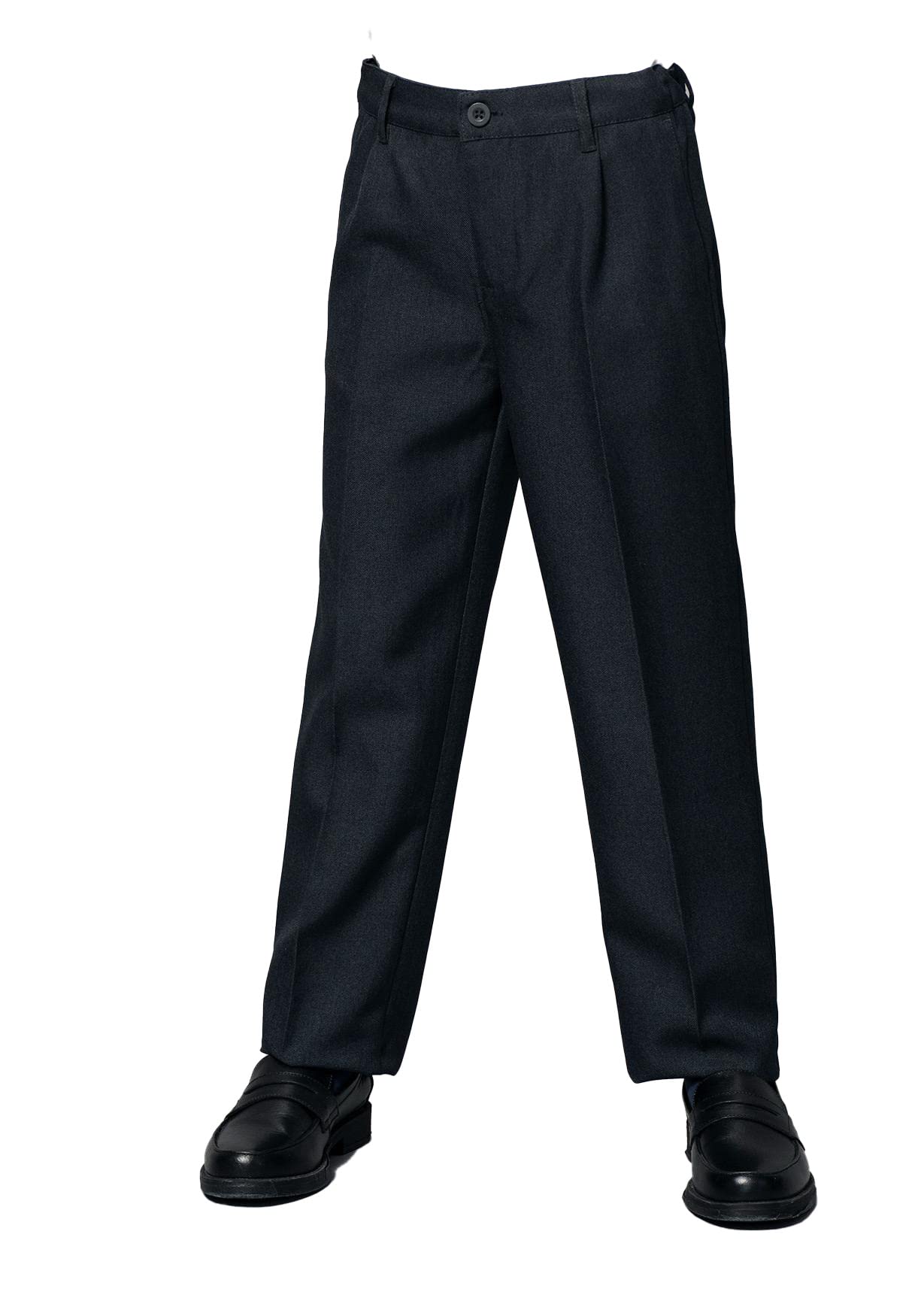 MAHAVIRA Pantalón Largo Uniformes Escolares Ajustados con Gomas Sin Cremallera y Clip para Niños, Color Gris de 2-4 años, Goma Elástico