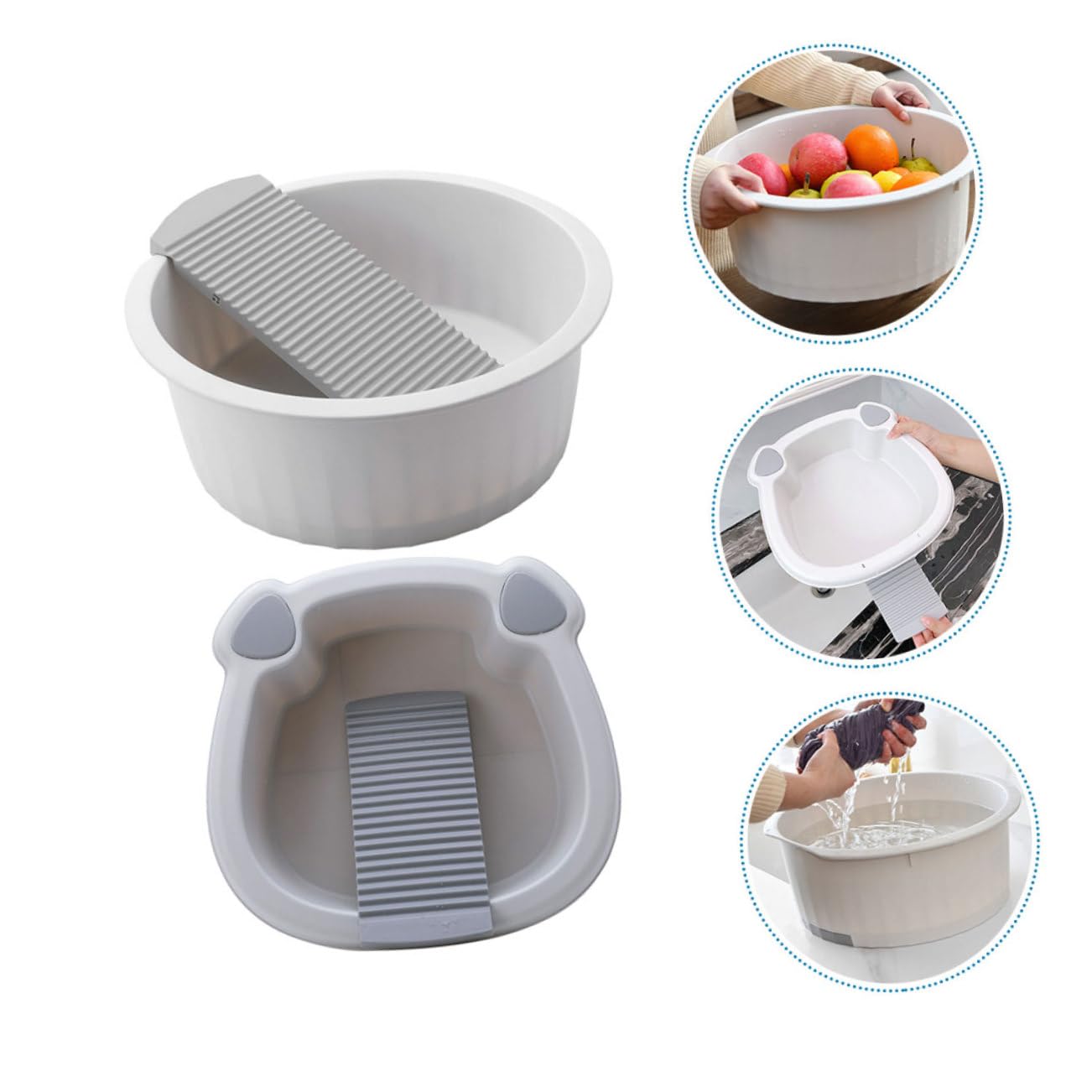 Cabilock 2stücke Multifunktionale Wäschewanne Mit Integriertem Waschbrett Robustes Teilige Design Für Handwäsche Und Fußbad Für Zuhause Und Reisen Aus Dickem Kunststoff Vielseitig