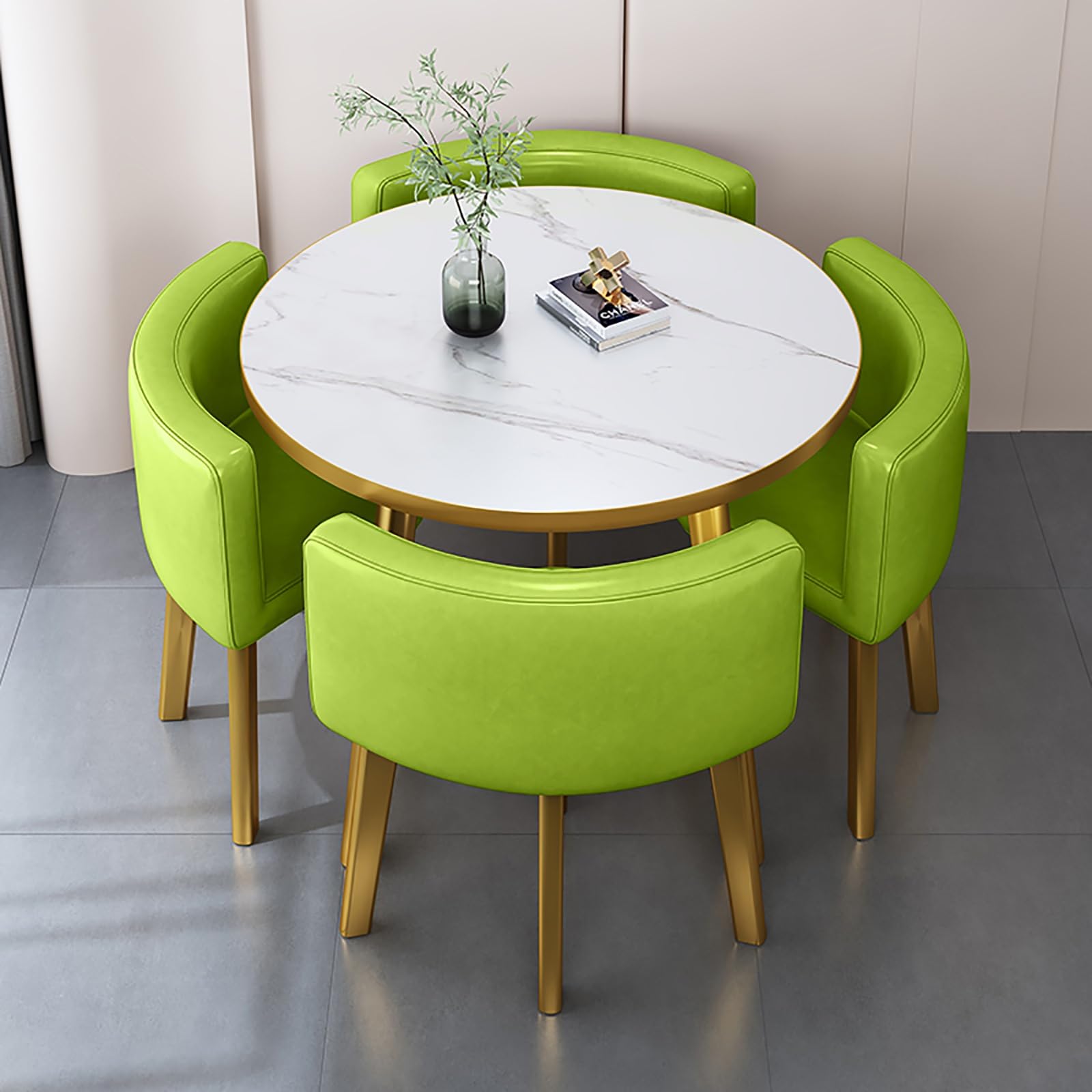 Round Dining Table Set for 4 with Marble Top and Chairs Office Reception Desk and Chair Set Suitable for Lounge Living Room Modern Furniture Dining Set,Green-Round-Cortex