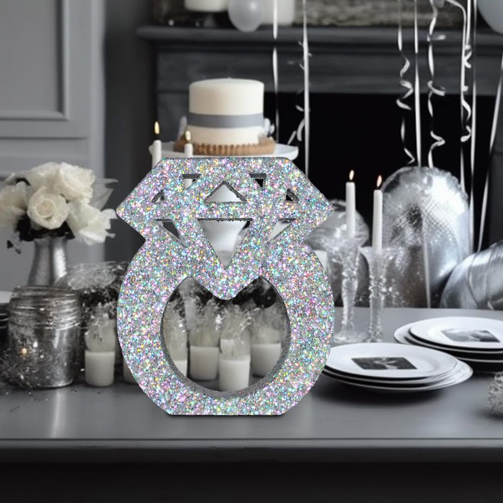 Wedding Cupcake Toppers Silver Glitter Diamond Ring Sign - Engagement Party  Decor, Bridal Shower Centerpiece Table Decoration Engagement Decorations, image size:1000x1000