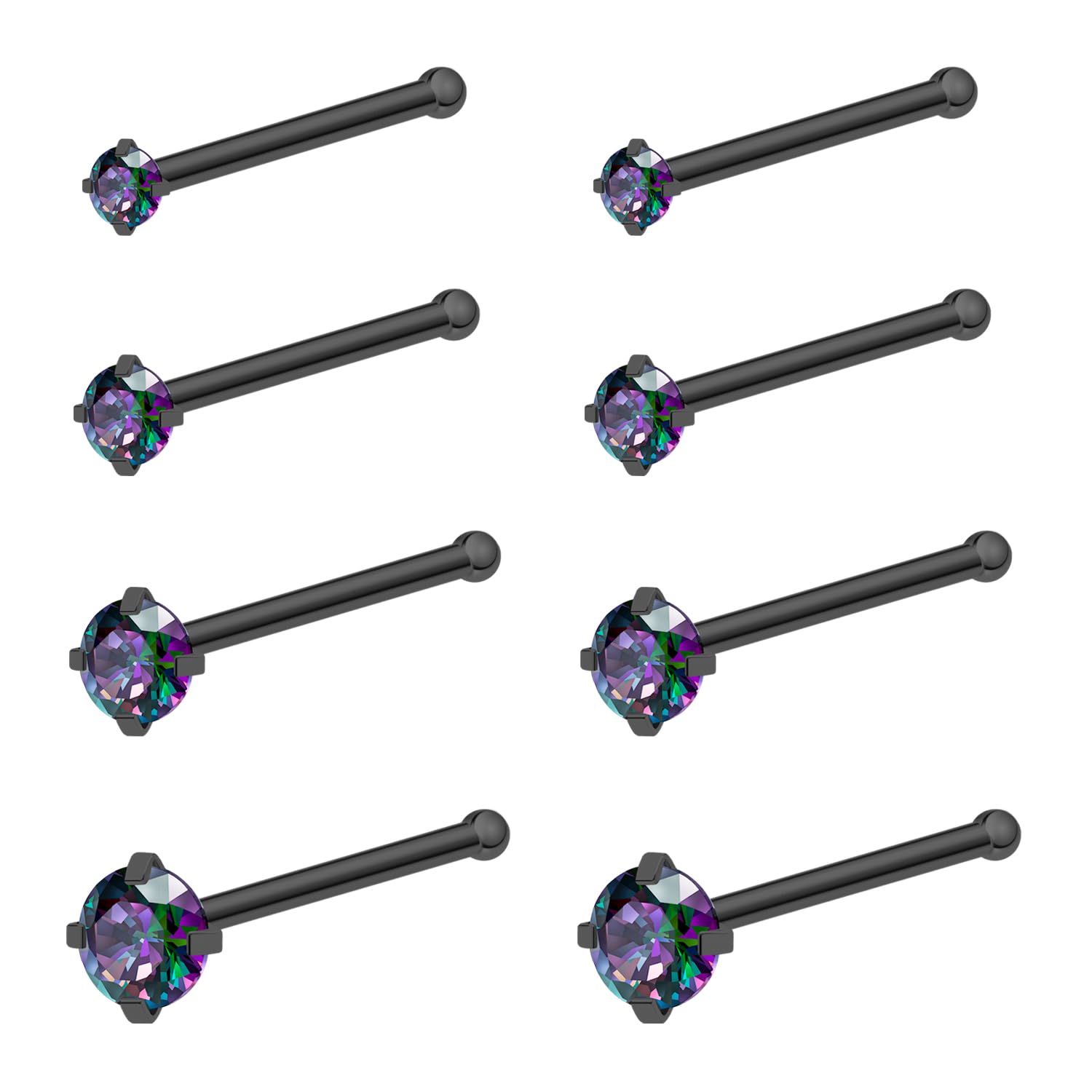 Pierstyles 20G 18G Nose Rings Studs Stainless Steel Nose Rings for Women Men Round CZ Nose Bone L Shaped Screw Nose Stud Ring Set Nostril Piercing