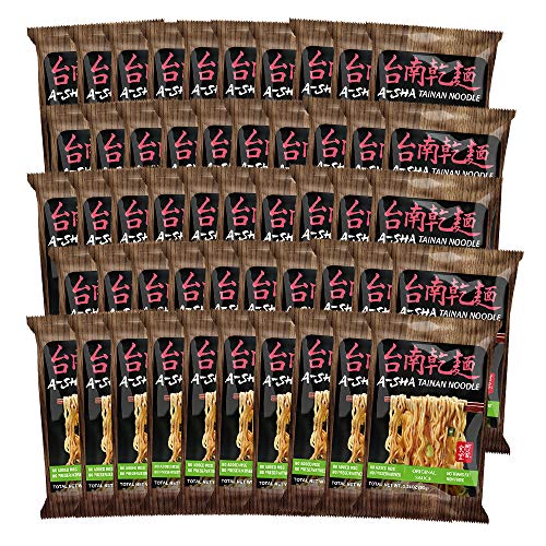A-SHA Healthy Ramen Noodles, Tainan Noodles with Original Sauce, Vegetarian Noodles, Curly, Thin Noodles, 1 Case, 50 Servings Total