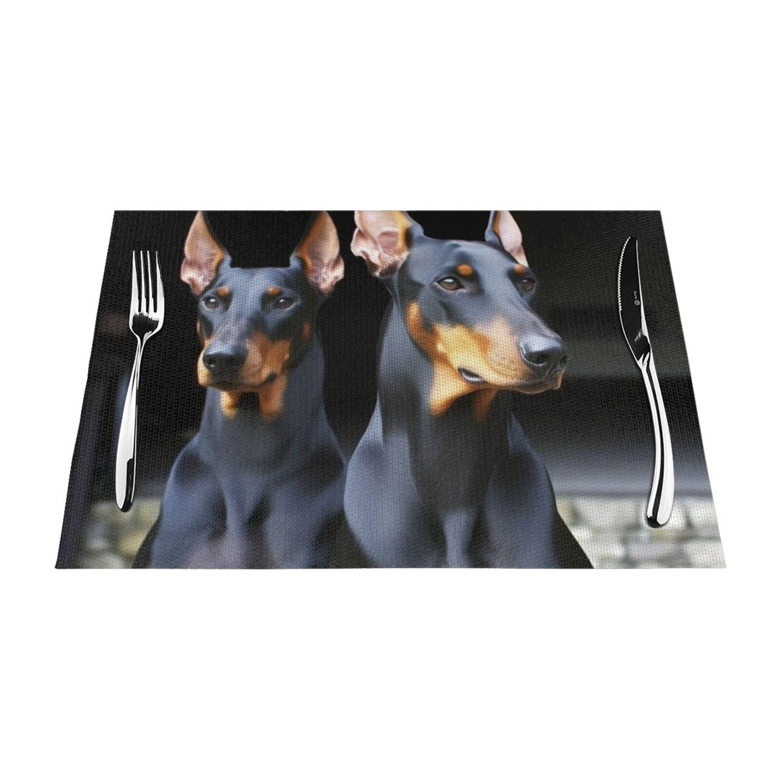 Doberman Placemats Set of 1 - Woven Vinyl Kitchen Table Placemats - Heat Resistant Non-Slip Place Mats for Dining Table, Washable Indoor Outdoor Table Mats 12x18 Inch