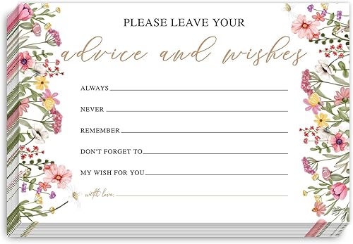 WwongxianB Juego de 25 tarjetas de consejos y deseos de flores silvestres  Libro de visitas de palabras de sabiduría para recién casados, despedidas