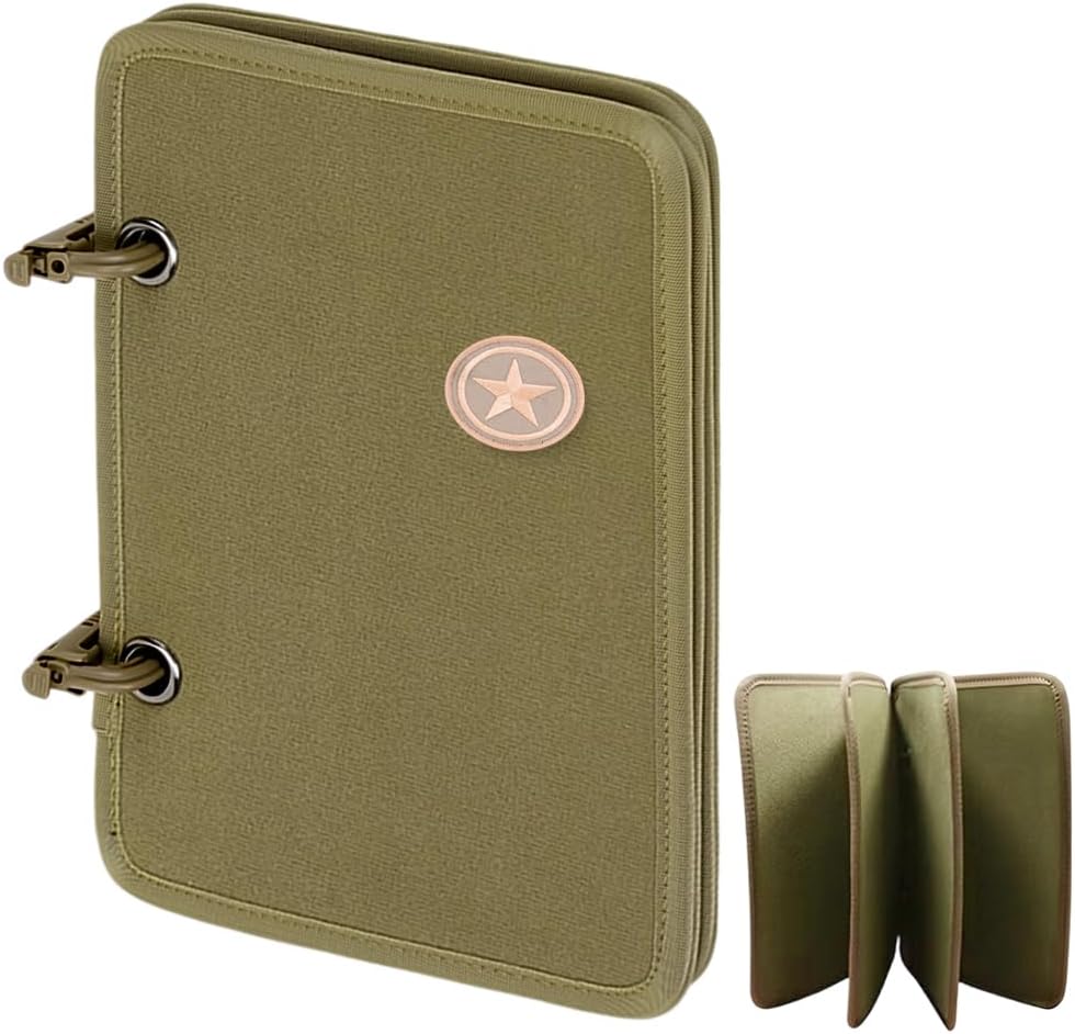 GORGECRAFT 193*27cm Tactical Patch Binder Green Hooks and Loop Patch Collections Book 4-Page Portable Patches Display Album for Morale Military Flag Funny Meme Badges Storage Armband Patch Organizer