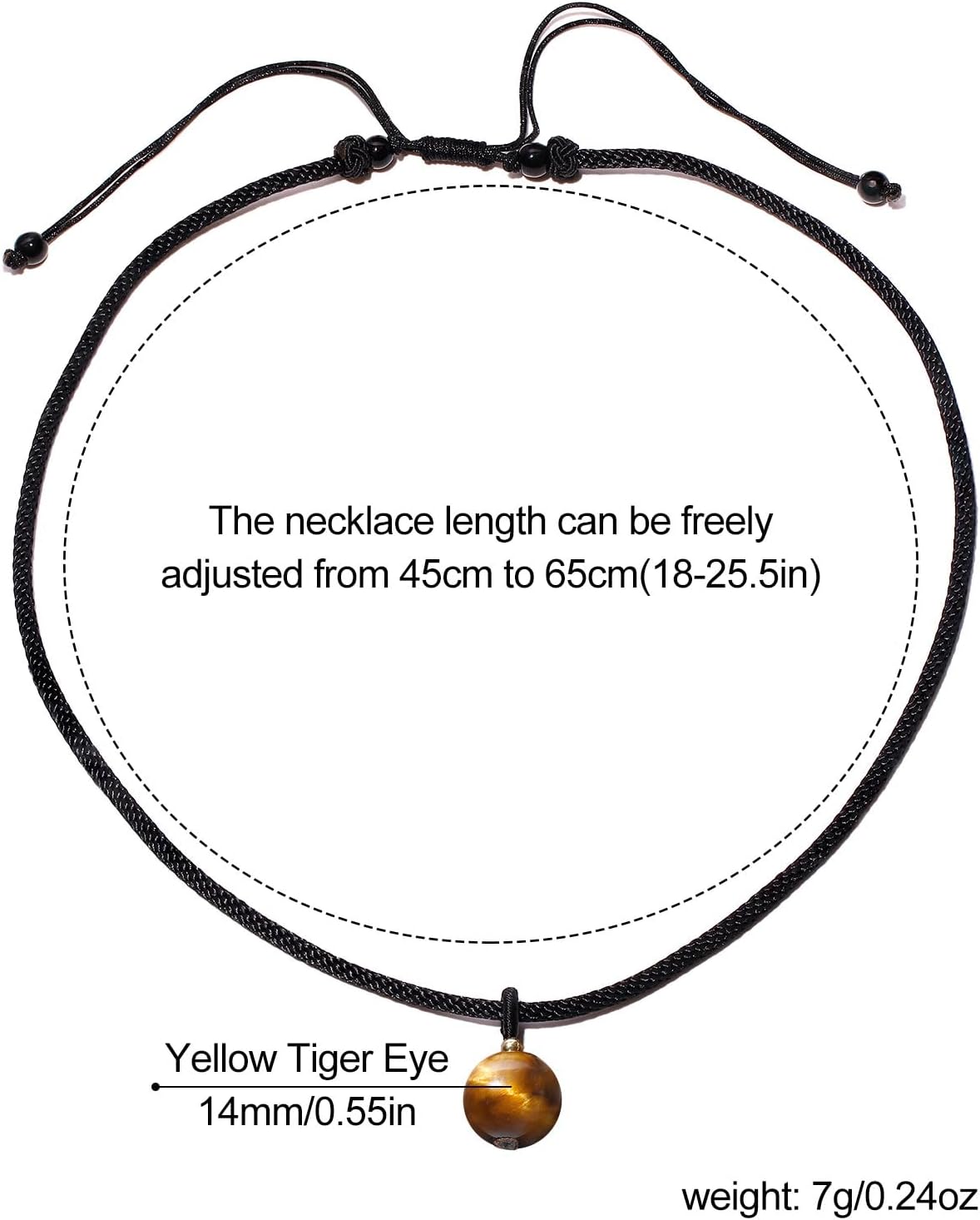 Simple 14mm Yellow Tiger's Eye Stones Pendant Necklace Adjustable Nylon Rope Necklaces for Women and Men Unisex - Image 3