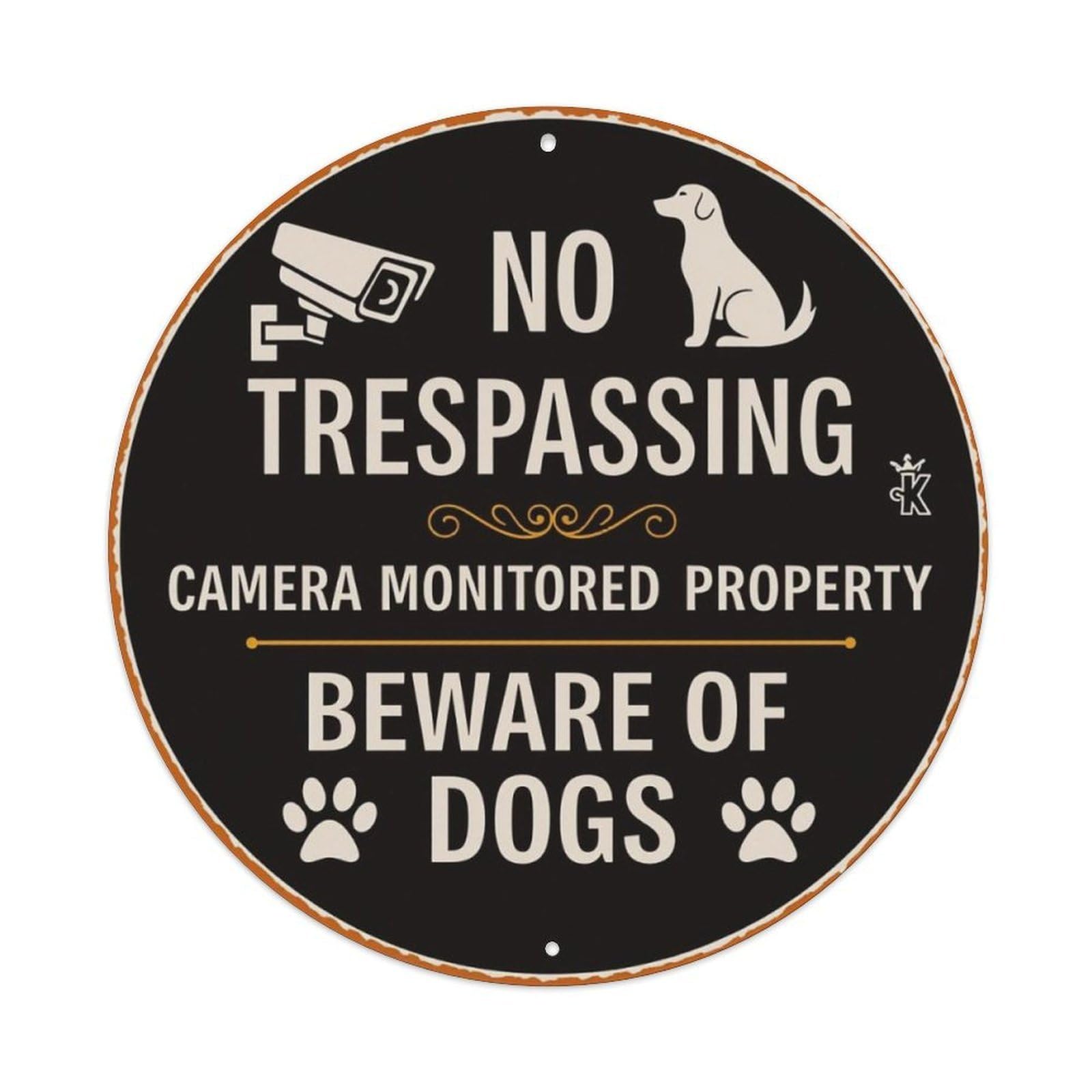 Vintage Beware Of Dog No Trespassing Round Sign Vintage Aluminium Metal Sign, Retro Wall Decor for Home, Bar, Garage & Farmhouse 20x20cm